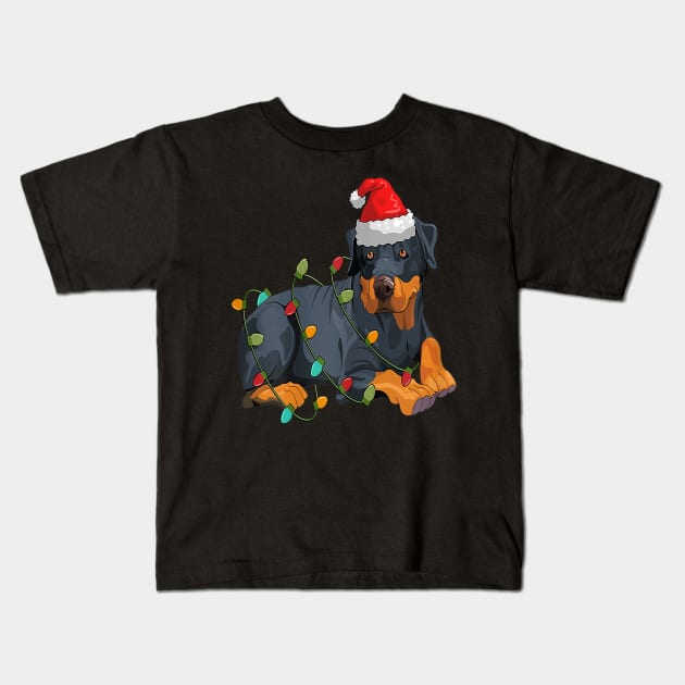 Rotwiller Christmas Pajama Santa Hat Lights Gift Dog Lover Kids T-Shirt by Barnard